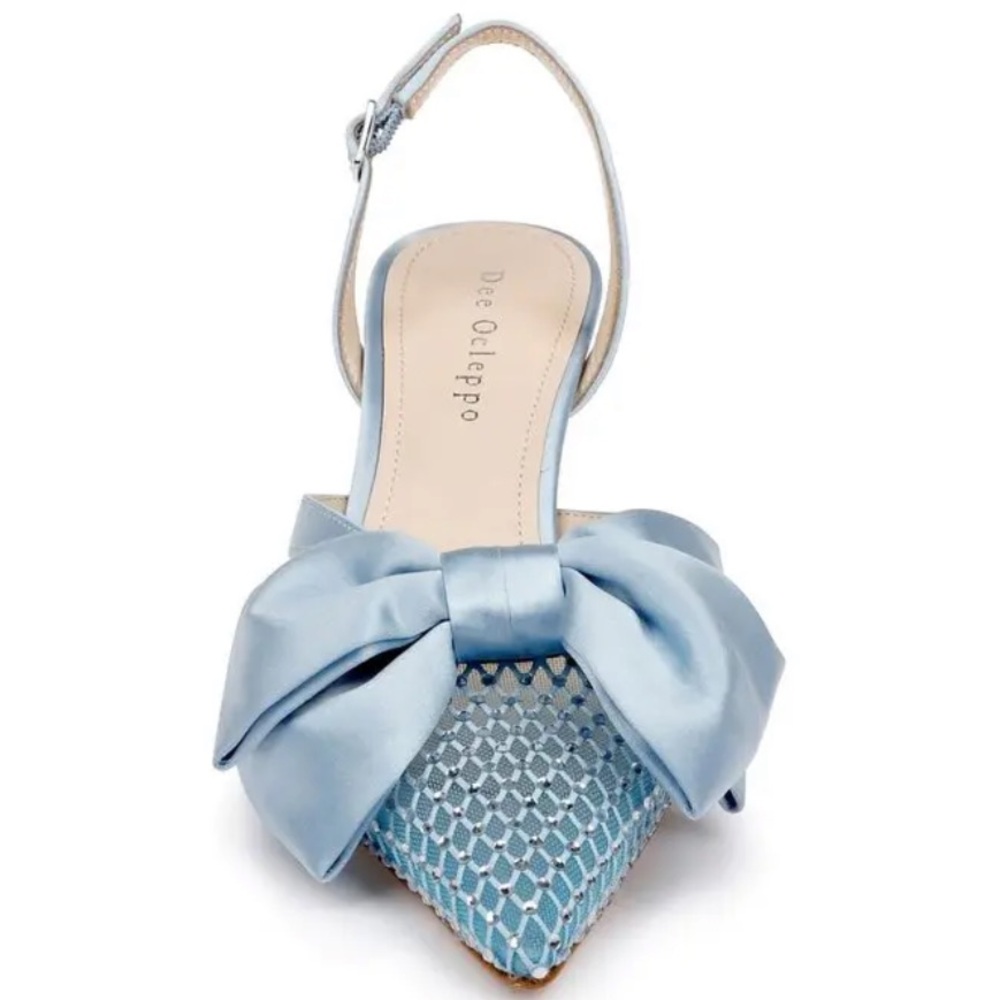 🌹DEE OCLEPPO🌹Brazil Satin Bow Slingback Pumps In Blue Size: 6.5 - Picture 3 of 12
